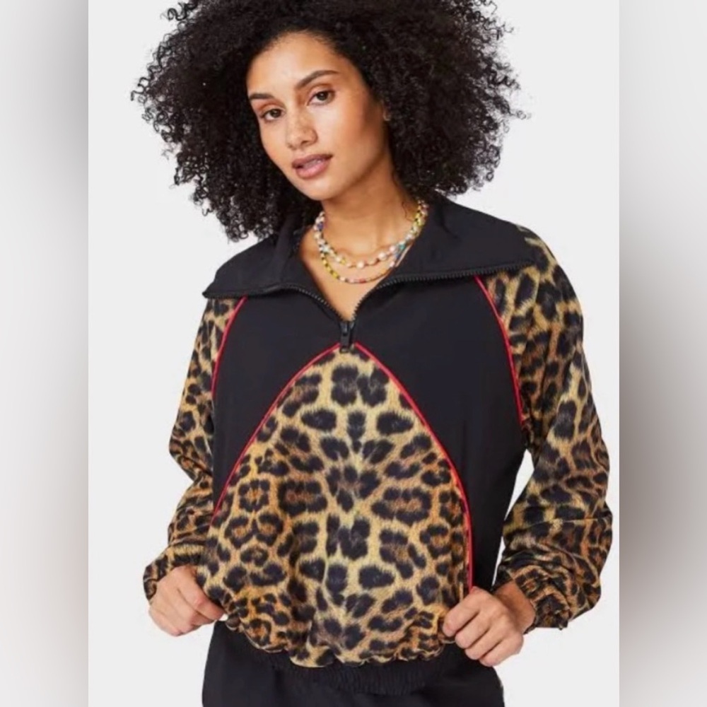 Terez Cheetah and Black Windbreaker Jacket with Red Detailing